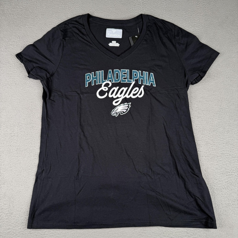 Philadelphia Eagles Shirt Womens Large Black NFL Football Fanatics V Neck